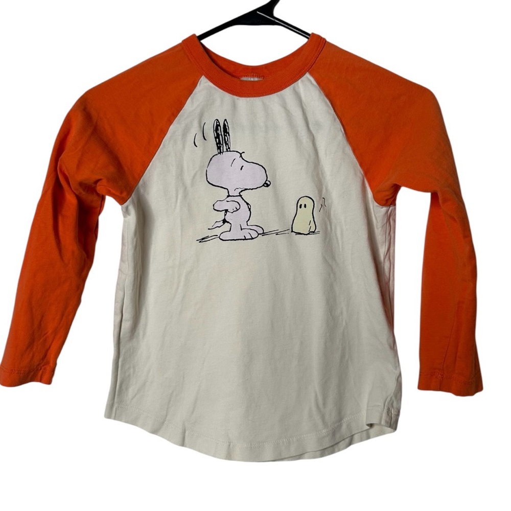 Peanuts Orange and White Long Sleeve Raglan Tee (Size 6/7)